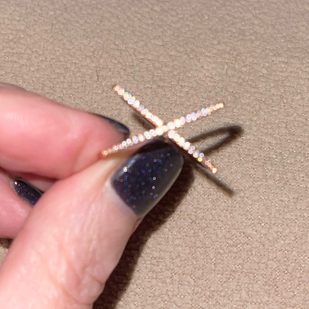 NWOT OBJKTS Jewelry rose gold plated cross ring with cz. Size 7sh. Never worn. - Picture 3 of 4